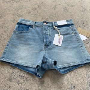 Jessica Simpson Blue Jean Shorts Two Tone Denim High Waist Colorblock 99% Cotton